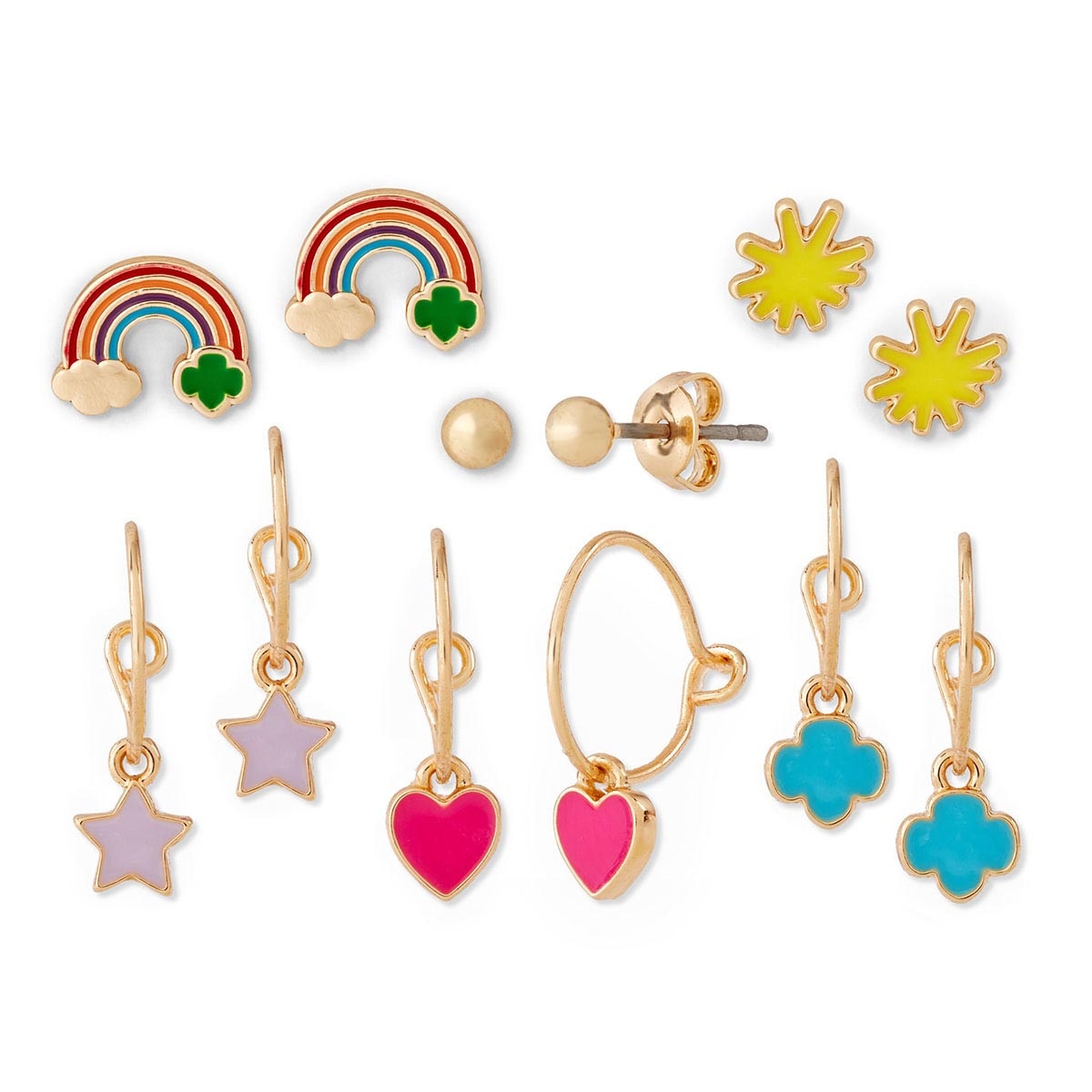 Stud and Charm Hoop Earrings - 6 Pack Set