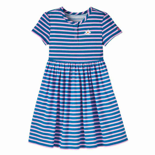 Daisy Striped Henley Dress - Girls