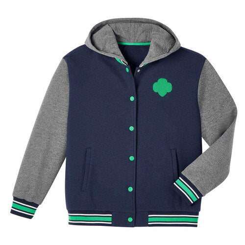 Varsity Hooded Sweatshirt Jacket, Navy/Gray - Womens