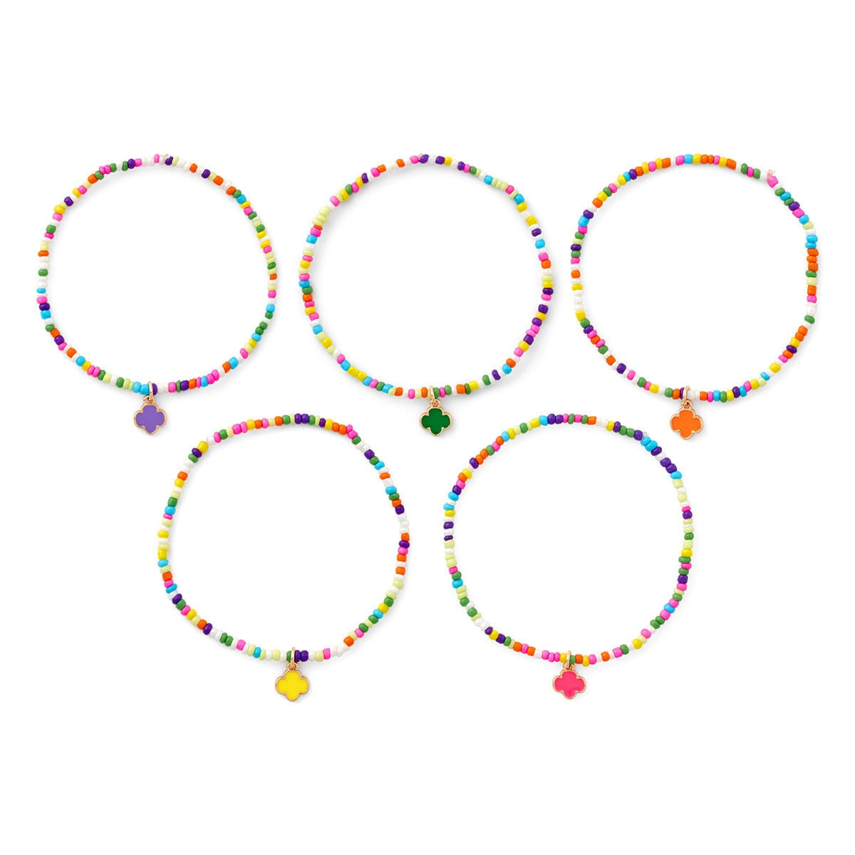 Trefoil Beaded Bracelets - 5 Pack Set