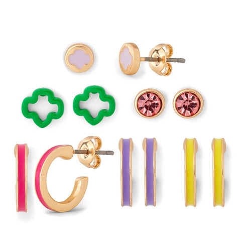 Trefoil Stud and Hoop Earrings - 6 Pack Set