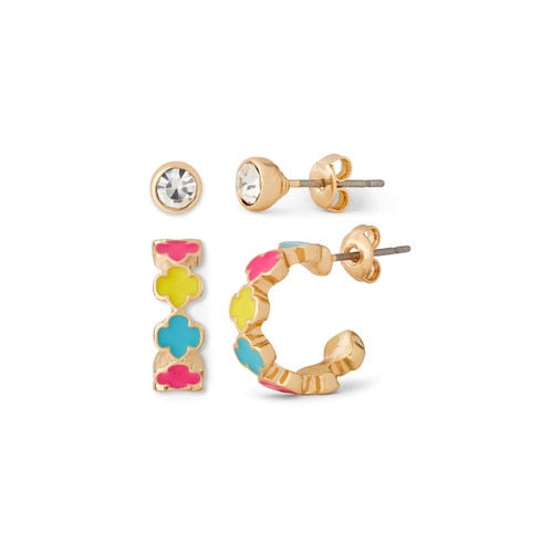 Stud and Trefoil Hoop Earrings - 2 Pack Set