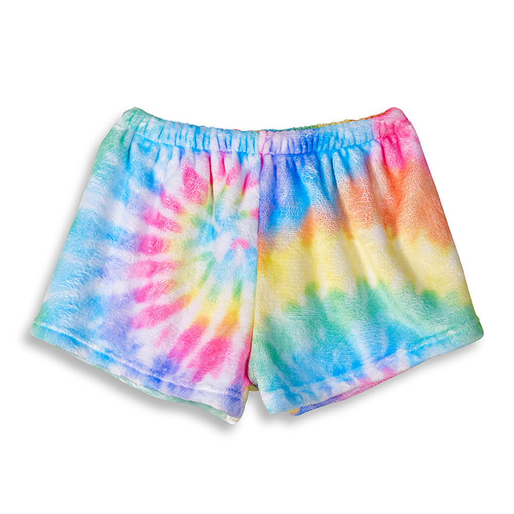 Pastel Delight Tie Dye Fuzzy Lounge Shorts - Girls