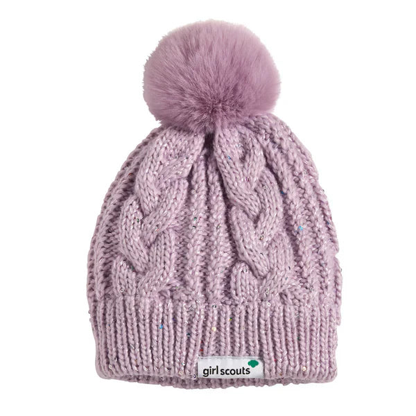 Sparkly Purple Pom Pom Hat - Girls