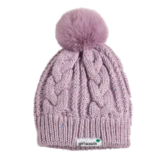 Sparkly Purple Pom Pom Hat - Girls